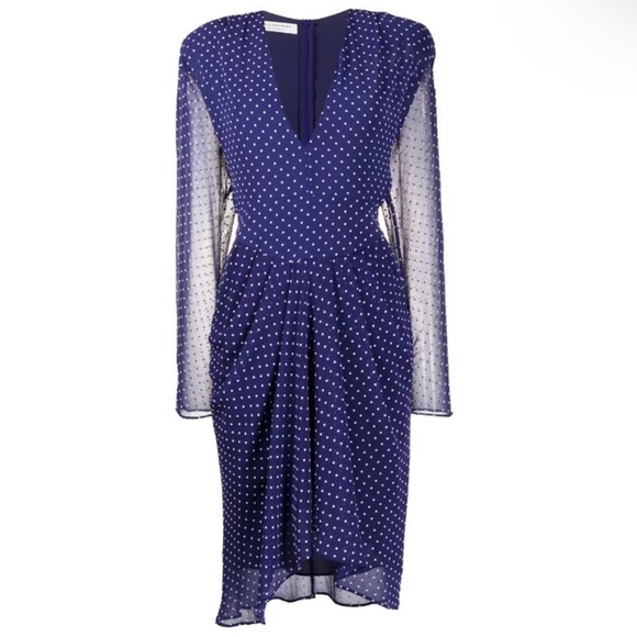 NEW PHILOSOPHY DI LORENZO SERAFINI LONG SLEEVE POLKA DOT MIDI DRESS - Picture 8 of 9